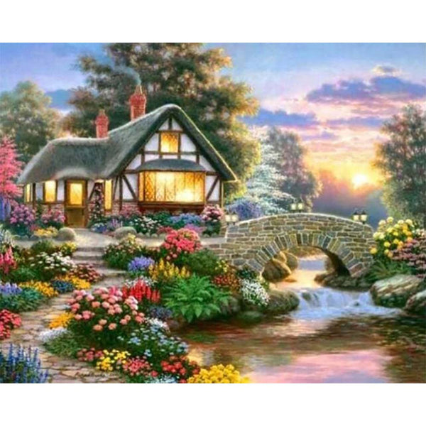 Diamond Painting - Cozy House and Flowers