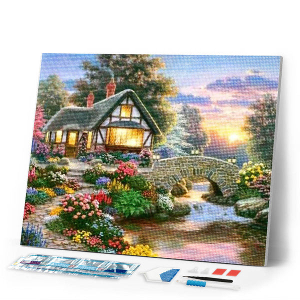 Diamond Painting | Diamond Painting - Cozy House and Flowers | Diamond Painting Landscapes landscapes | FiguredArt