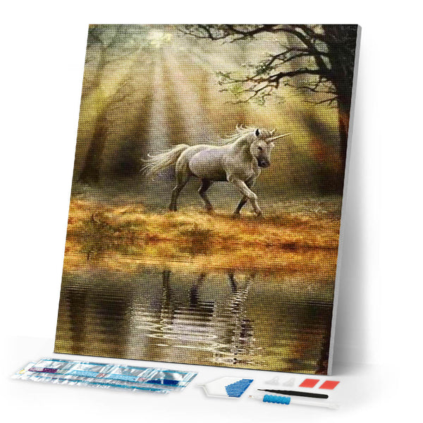 Diamond Painting | Diamond Painting - Unicorn on the Waters Edge | animals Diamond Painting Animals unicorns | FiguredArt