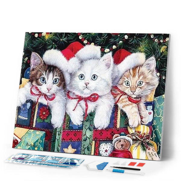 Diamond Painting | Diamond Painting - Three Kittens Christmas | animals cats christmas Diamond Painting Animals | FiguredArt