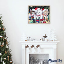 Load image into Gallery viewer, Diamond Painting - Three Kittens Christmas
