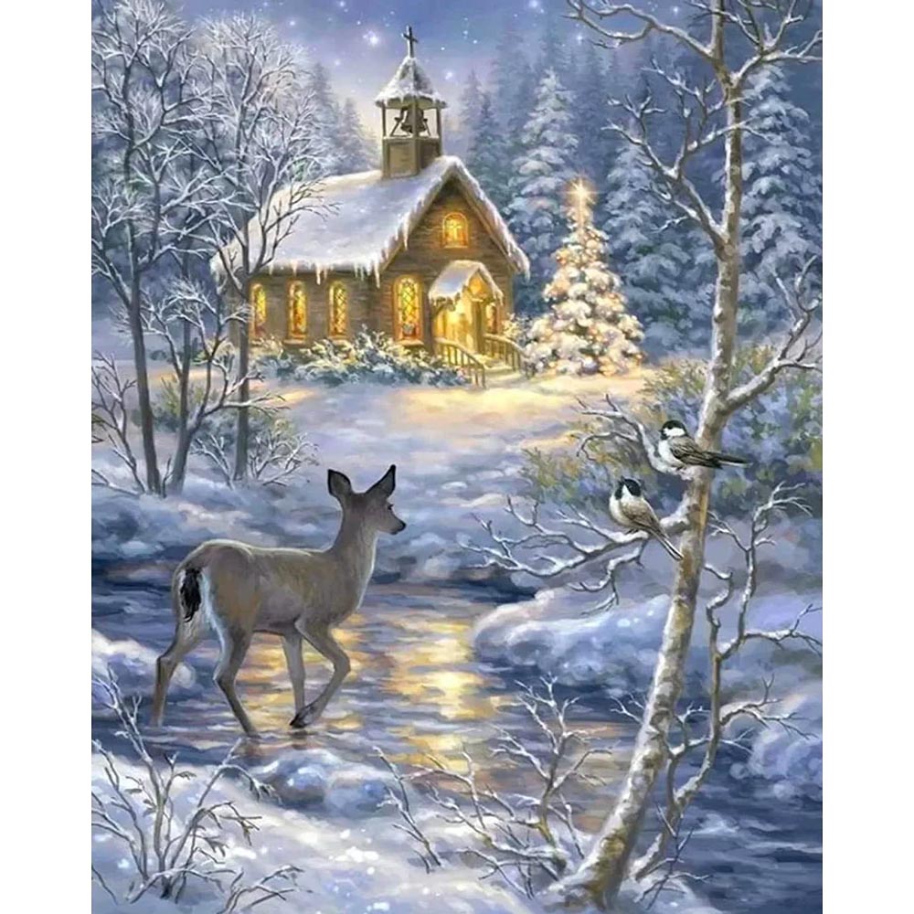 Diamond Painting - Doe crossing the river in winter