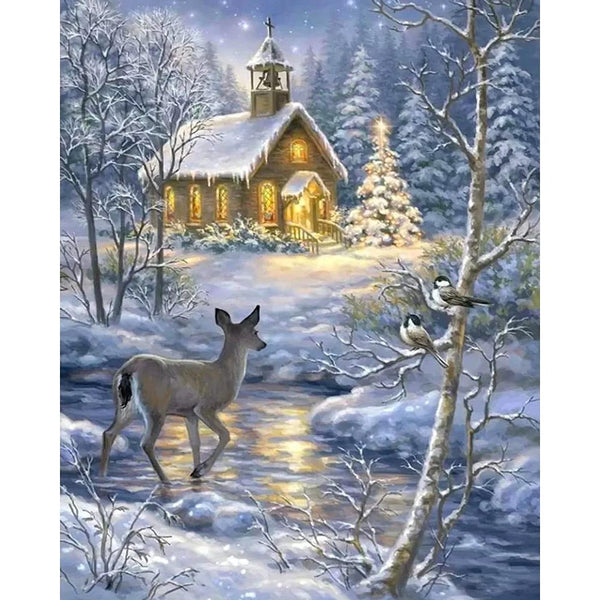 Diamond Painting - Doe crossing the river in winter