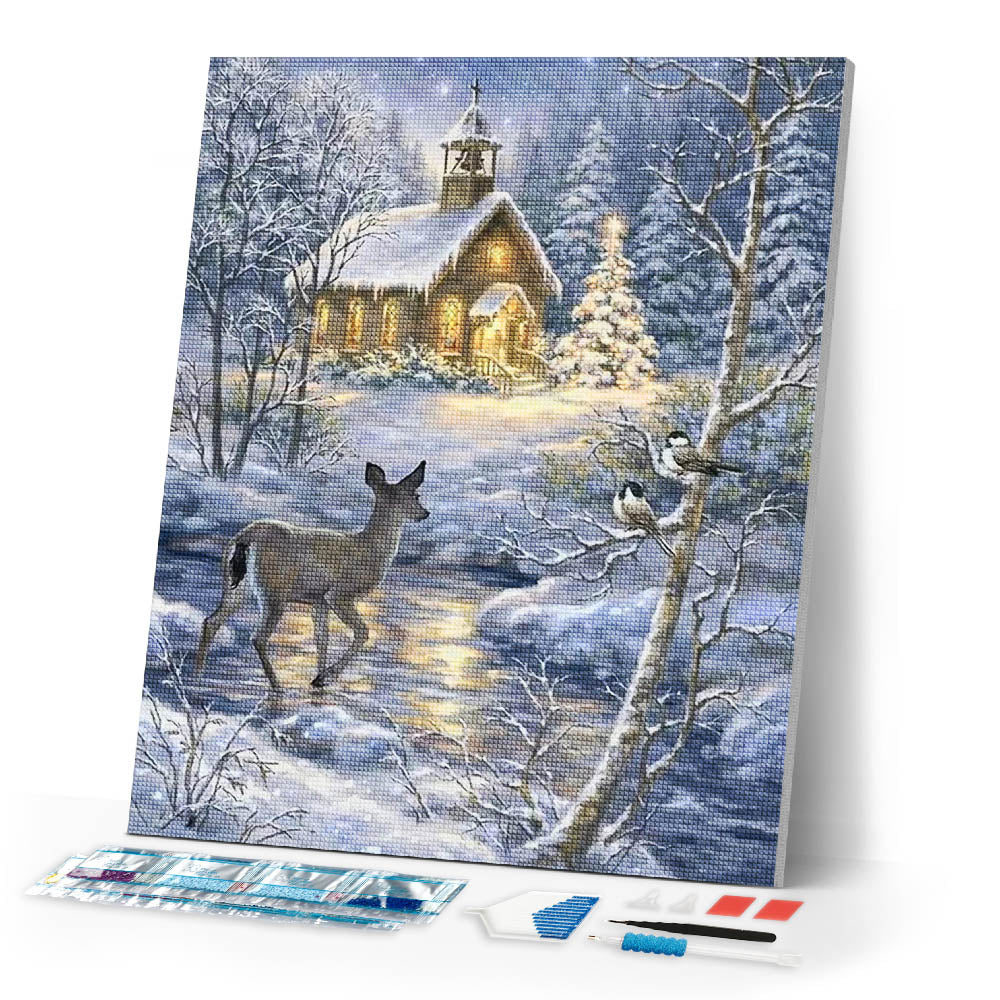 Diamond Painting - Doe crossing the river in winter