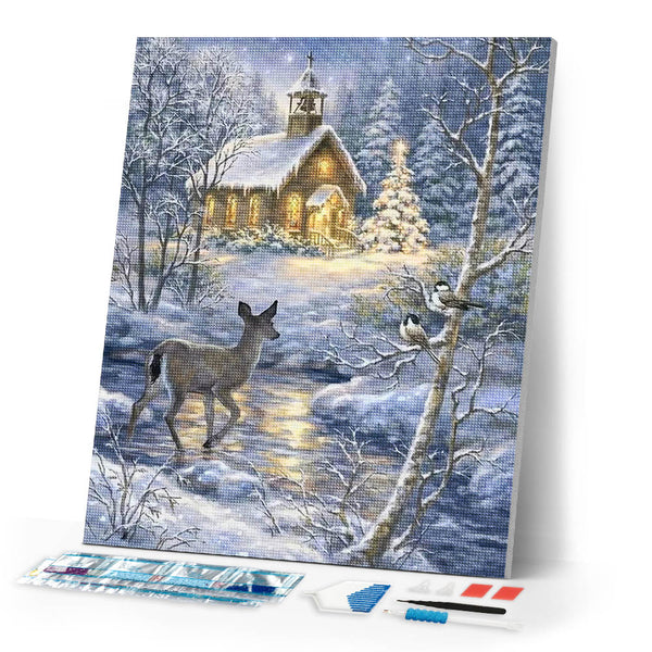 Diamond Painting - Doe crossing the river in winter