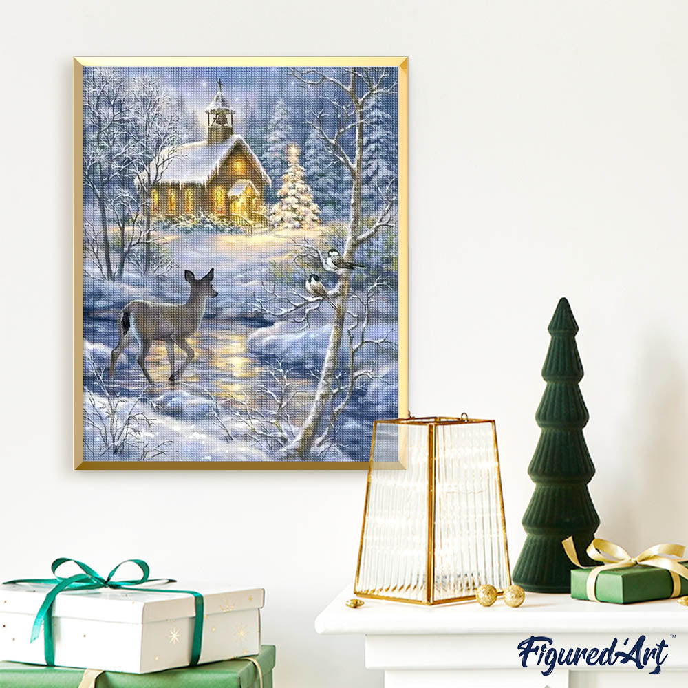 Diamond Painting - Doe crossing the river in winter