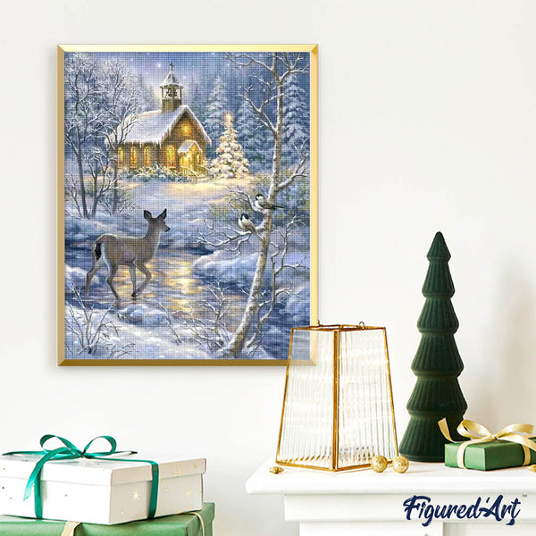 Diamond Painting - Doe crossing the river in winter