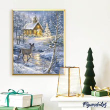 Load image into Gallery viewer, Diamond Painting - Doe crossing the river in winter