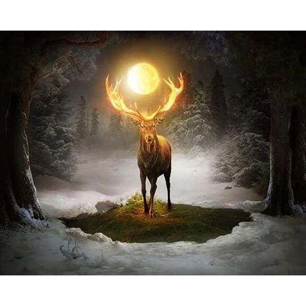 Diamond Painting - Deer and Full Moon