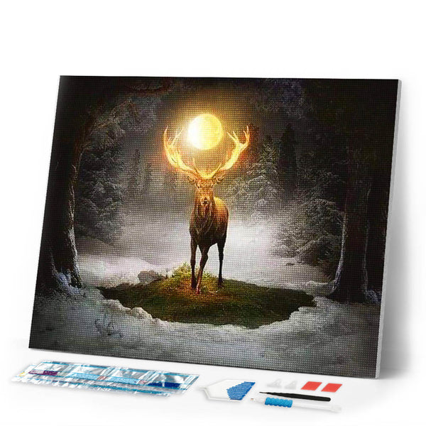 Diamond Painting | Diamond Painting - Deer and Full Moon | animals Diamond Painting Animals | FiguredArt