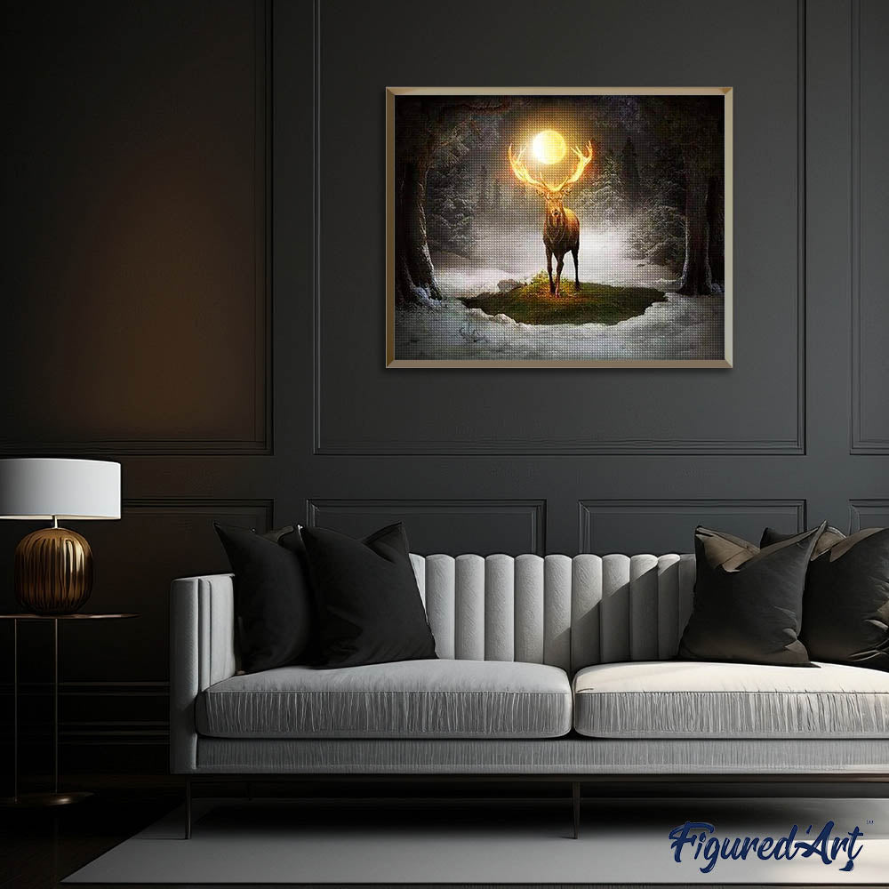 Diamond Painting - Deer and Full Moon