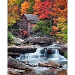 Diamond Painting - Mountain Cabin and Cascade