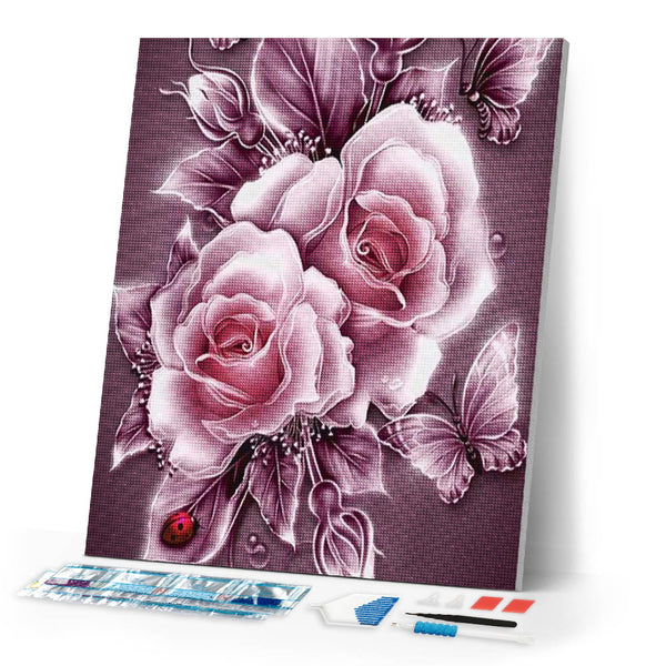 Diamond Painting - Silver flowers and butterflies
