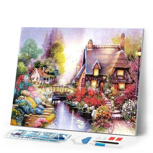 Diamond Painting | Diamond Painting - House and River | Diamond Painting Flowers flowers | FiguredArt