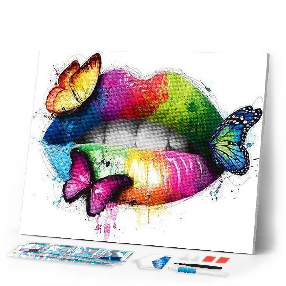 Diamond Painting | Diamond Painting - Lips and Butterflies | animals butterflies Diamond Painting Animals | FiguredArt