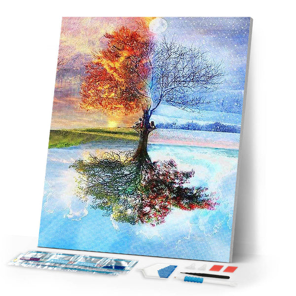 Diamond Painting | Diamond Painting - 4 Seasons Tree Classic | Diamond Painting Landscapes landscapes trees | FiguredArt
