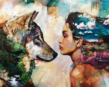 Load image into Gallery viewer, Diamond Painting | Diamond Painting - Young Woman and Wolf | animals Diamond Painting Animals Diamond Painting Romance rabbits romance |
