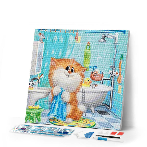 Diamond Painting | Diamond Painting - Cat in the Bathroom | animals cats Diamond Painting Animals | FiguredArt