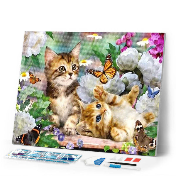 Diamond Painting | Diamond Painting - Kittens and Butterflies | animals butterflies cats Diamond Painting Animals | FiguredArt