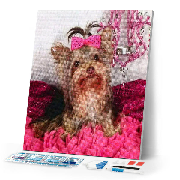 Diamond Painting - Dog and pink background