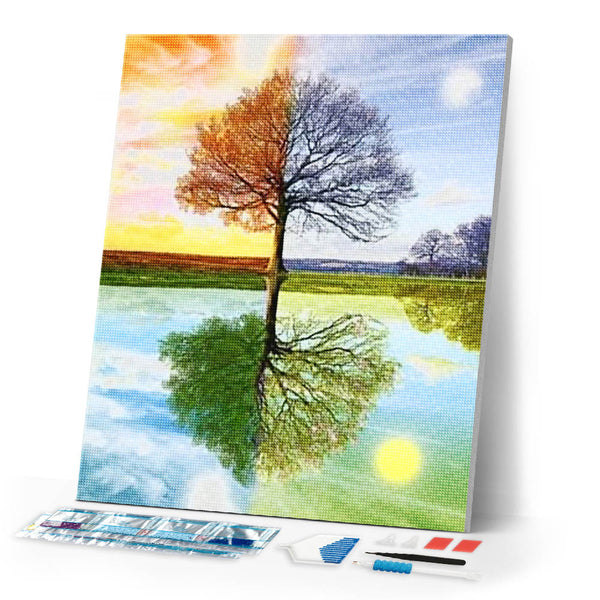 Diamond Painting | Diamond Painting - 4 Seasons Tree 2 | Diamond Painting Landscapes landscapes trees | FiguredArt