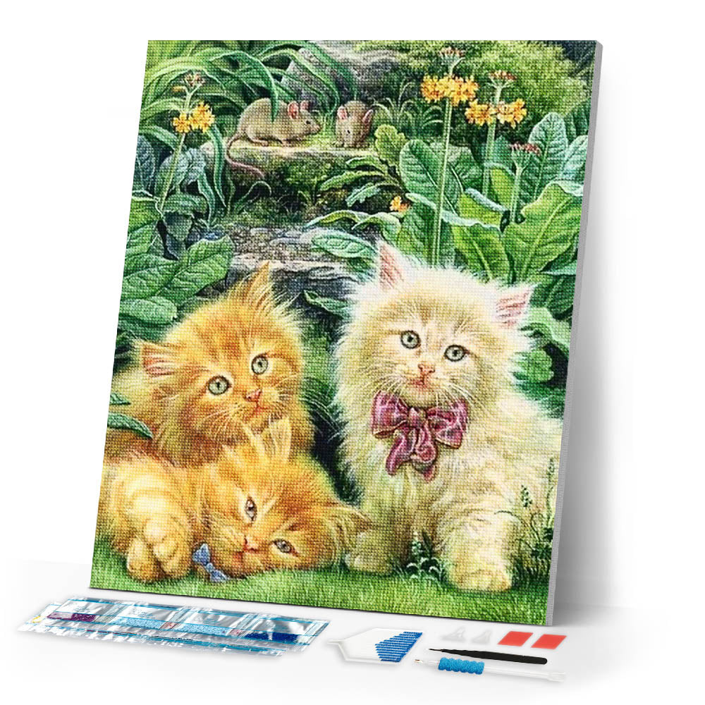 Diamond Painting | Diamond Painting - Cute Kittens in the Garden | animals cats Diamond Painting Animals | FiguredArt