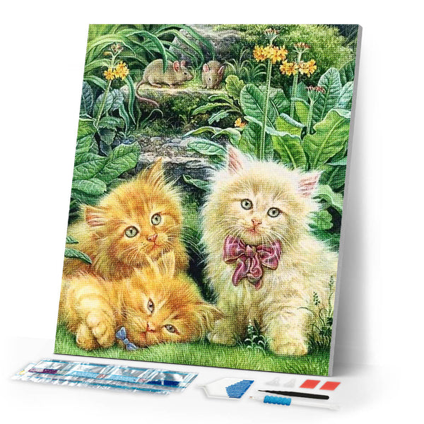 Diamond Painting | Diamond Painting - Cute Kittens in the Garden | animals cats Diamond Painting Animals | FiguredArt