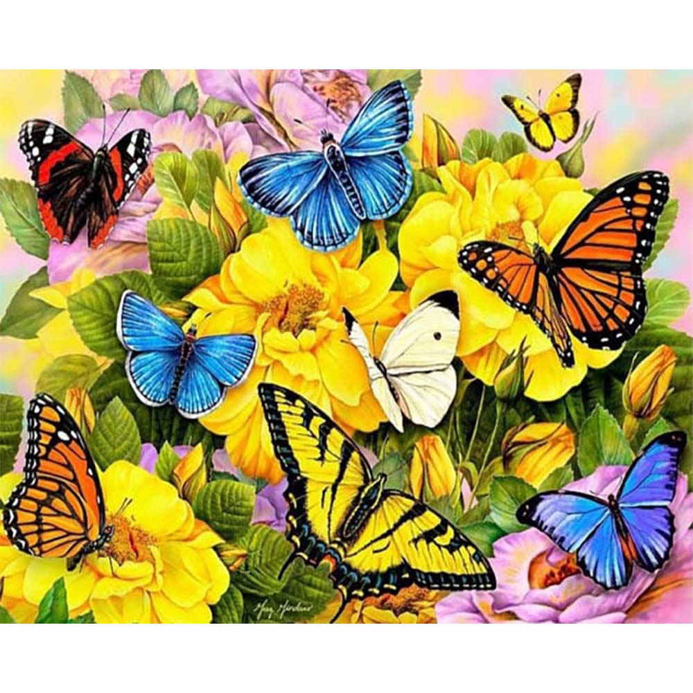 Diamond Painting - Butterflies and Yellow Flowers