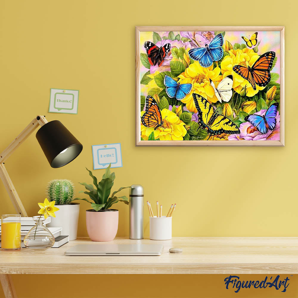 Diamond Painting - Butterflies and Yellow Flowers