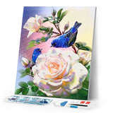 Diamond Painting - White flowers and blue birds