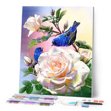 Load image into Gallery viewer, Diamond Painting - White flowers and blue birds