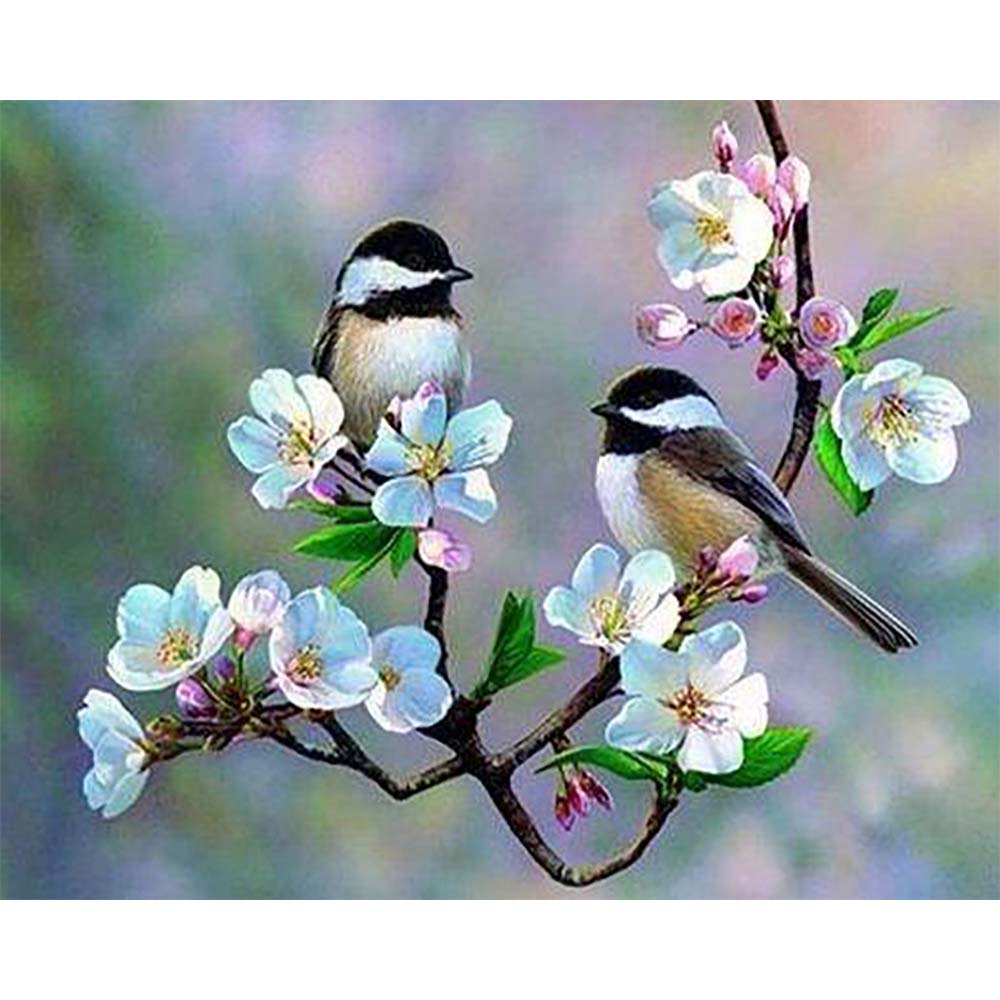 Diamond Painting - Small Birds and White Flowers