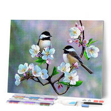 Load image into Gallery viewer, Diamond Painting Framed Packaging - Small Birds and White Flowers