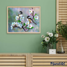 Load image into Gallery viewer, Diamond Painting Kit with Frame Back View - Small Birds and White Flowers