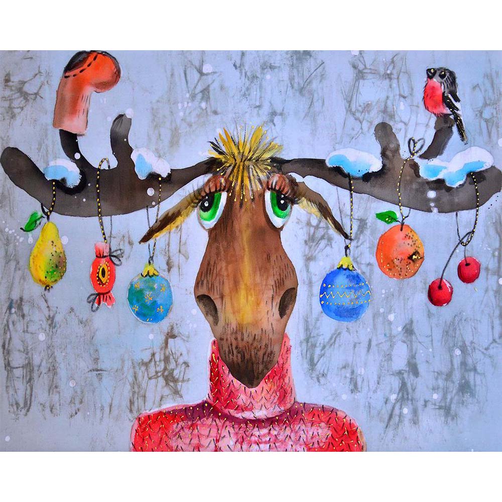 Diamond Painting - Moose and Christmas ornaments