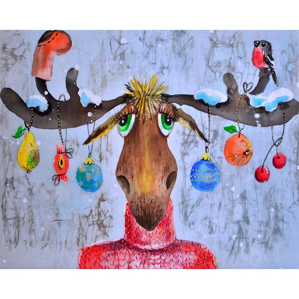 Diamond Painting - Moose and Christmas ornaments
