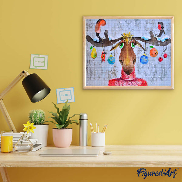 Diamond Painting - Moose and Christmas ornaments