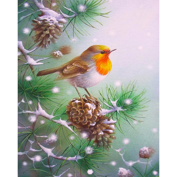 Diamond Painting - Small bird and Pine cones