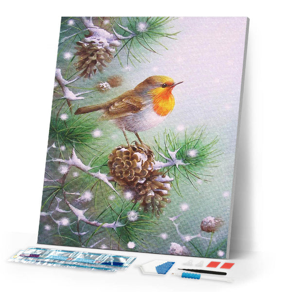 Diamond Painting - Small bird and Pine cones