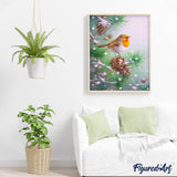 Diamond Painting - Small bird and Pine cones