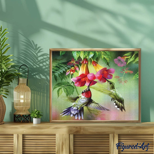 Diamond Painting - Colibris and their flowers