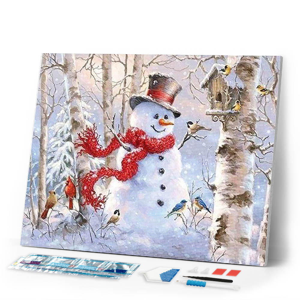 Diamond Painting | Diamond Painting - Snowman in the Forest | Diamond Painting Landscapes landscapes winter | FiguredArt