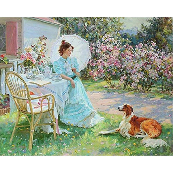 Diamond Painting - Woman and her Dog in the Garden