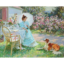 Load image into Gallery viewer, Diamond Painting - Woman and her Dog in the Garden