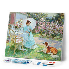 Load image into Gallery viewer, Diamond Painting - Woman and her Dog in the Garden