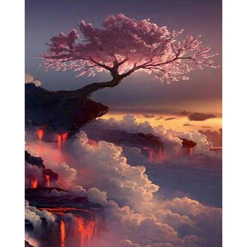 Diamond Painting - Pink Tree and Clouds