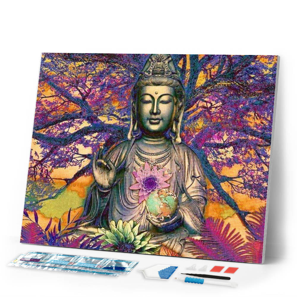 Diamond Painting - Buddha statue in front of a large tree