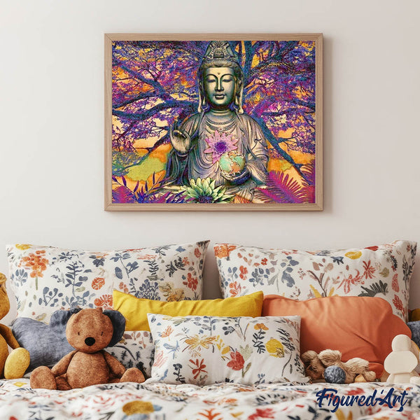 Diamond Painting - Buddha statue in front of a large tree