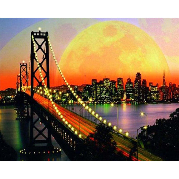 Diamond Painting - San Francisco Bridge and full moon