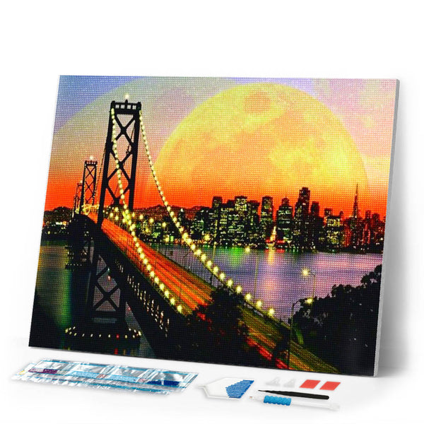 Diamond Painting - San Francisco Bridge and full moon